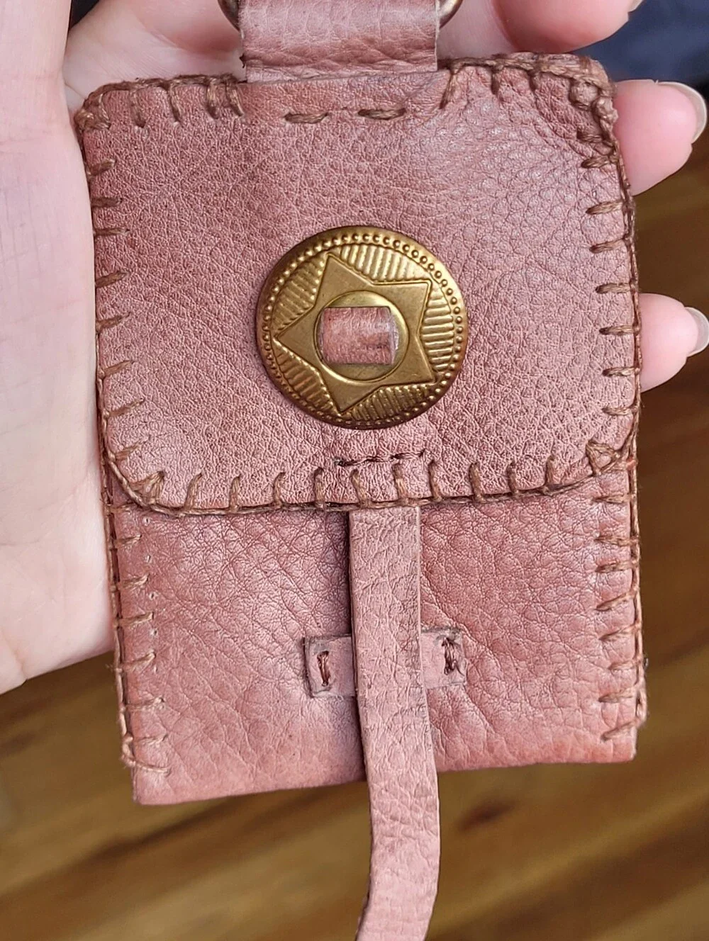 Free People Brown Concho Keychain Leather Mini Wallet Key And Card Holder